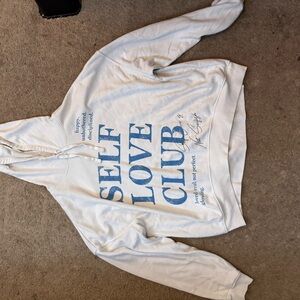 White Hoodie with Blue 'Self Love Club' Print